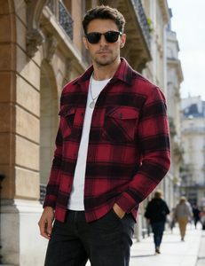 Men <b>Flannel</b> Plaid Shirt Long Sleeve Button Down Casual Shirt <b>Jacket</b> with Pockets OEM Wholesale - Product Image 3