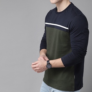 เสื้อยืดแขนยาวถักลายทางคอวีผู้ชาย สีสันแบบกำหนดเอง ผ้าฝ้าย รับผลิตตามแบบ (OEM) ขายส่ง BD - Product Image 4