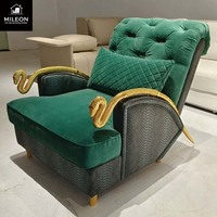 Fauteuil de salon de luxe de marque classique de haute qualité, canapé pouf moderne décontracté pour hommes avec accoudoirs en forme de serpent doré