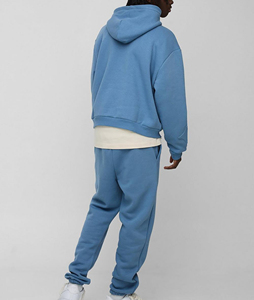 Conjunto de Sudadera con Capucha Azul para Hombre, Algodón French Terry, Estilo Casual para Otoño, Diseño con Logotipo Estampado en la Parte Delantera - Product Image 2