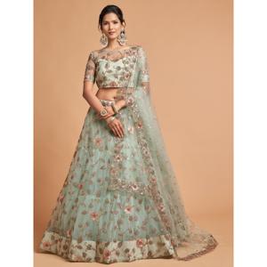 Impressionnante robe de cocktail en filet vert Pista Lehenga Choli pour tenue de soirée - Product Image 5