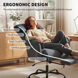 Chaise de bureau à dossier haut gris foncé, chaise de direction inclinable avec repose-pieds, mousse haute résilience, roulettes pour usage domestique - Product Image 4