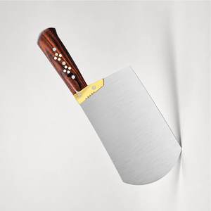 Couteau à découper la viande robuste, lame en acier argenté, manche en bois brun, embout doré, couteau de boucher pour la découpe de la viande en cuisine - Product Image 4