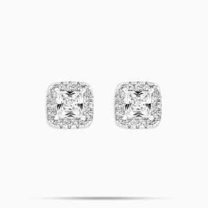 Boucles d'oreilles clous en forme de halo taille princesse |   Boucles d'oreilles carrées plaquées or blanc pour hommes et femmes |   Bijoux Hip Hop - Product Image 1