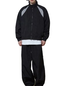 Custom Sports Running Waterproof Jacket Stand Zipper Print Reflective Piping Men <b>Black</b> Crinkle <b>Windbreaker</b> Jacket - Product Image 5