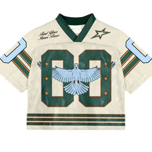 Men's High Quality Custom Made Vintage Streetwear Oversized Boxy Mesh T-Shirt Cropped Top American Football Jersey Set OEM - Product Image 4