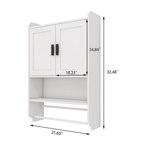 Modern Bathroom <b>Wall</b> <b>Cabinet</b> <b>with</b> <b>Doors</b> Adjustable Shelf and Towel Bar for Over the Toilet Storage - Product Image 5