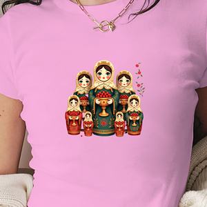 Camiseta corta de moda para mujer con diseño de muñecas rusas de punto estampadas y ajustadas de Martrium Y2K - Product Image 2