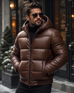 Chaleco Acolchado de PU Color Borgoña para Hombre, Cuello Alto, Casual, Resistente al Viento, para Otoño, Color Sólido, Corte Ajustado - Product Image 1