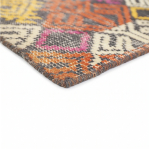 Alfombra Geométrica DECORDEC Personalizada, Color Naranja Óxido Multicolor, de Lana Ecológica y Antideslizante, Hecha a Mano con Diseño de Mosaico de Diamantes - Product Image 5