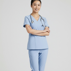 Ensemble haut de gamme pour femmes : Blouse médicale à boutons latéraux et pantalon cargo – Tenue médicale durable – Fournisseur de vêtements en gros pour usines - Product Image 1