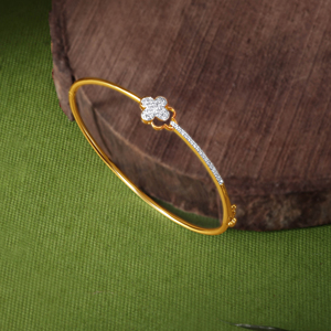 Elegant Four Leaf Clover Diamond Open <b>Bangle</b> <b>Bracelet</b> for Women | 18K Yellow Gold Floral Charm <b>Bracelet</b> | Minimalist Luxury Stac - Product Image 1