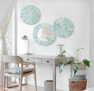 Vietnam Modern <b>MOP</b> Floral Round Mirror Handmade <b>Wall</b> Decor - Product Image 3