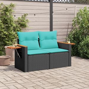 Divano da 2 posti in Poly Rattan nero con cuscini divani da giardino - Product Image 3