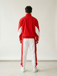 Survêtement Homme Rouge et Blanc à Blocs de Couleurs, Fermeture Éclair Intégrale, à Capuche, Décontracté, Sportif, Respirant, en Polyester Léger, Coupe Classique, Hiver - Product Image 2
