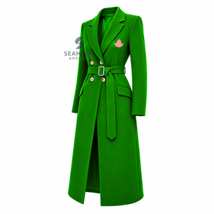 Alpha |   Kapa |   Manteau Trench Long Croisé Ceinturé pour Femme Alpha, Col Cranté, Manches Longues, Coupe Ajustée, Vêtement d'extérieur Formel - Product Image 2