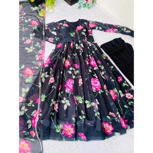 VESTIDO DE TRABAJO CON ESTAMPADO DIGITAL DE DISEÑADOR GEORGETTE CON DUPATTA NEGRO - Product Image 5