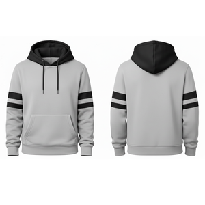 Sweat-shirt homme gris clair et noir contrasté, vente en gros OEM | Sweat-shirt à capuche bicolore à manches rayées, pull d'entraînement - Product Image 3