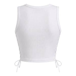 Top corto acanalado blanco con estrella de diamantes de imitación y cordones, ajustado, para mujer, estilo camisola, ropa de calle, top de verano - Product Image 2