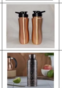 Bouteille d'eau en cuivre laqué Ata International, design classique élégant, capacité 1L, portable, anti-fuite, pour la maison et la salle à manger - Product Image 5