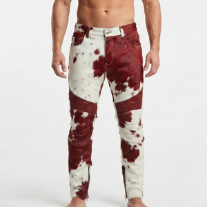 Men's Genuine Calf Hair Cowhide <b>Trousers</b> Mid Waist High Street Style <b>Summer</b> Pants 100% Cowhide Anti-Pilling Quick Dry Zipper Fly - Product Image 1