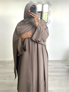 Nouvel ensemble Abaya musulmane de Dubaï, dernier design, couleur unie, 3 pièces avec hijab, Abaya femme, Kaftan en crêpe, Khimar, ensembles Abaya musulmanes pour femmes - Product Image 3