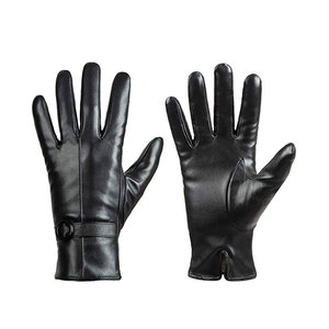 Guantes Largos de Piel de Oveja Genuina, Estilo Liso Negro, Venta al Por Mayor, para Actividades al Aire Libre - Product Image 1