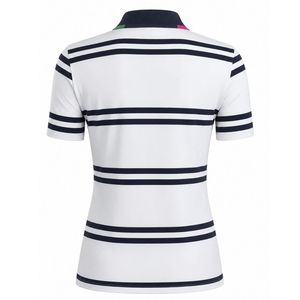 Polo Sublimado a Rayas Blancas y Negras para Mujer, Manga Corta, Estilo Deportivo, Cómodo para Golf y Actividades al Aire Libre - Product Image 2