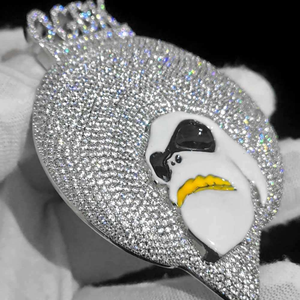 Pendentif Moissanite de Luxe Givré Motif Visage de Dessin Animé, Collier Statement Rond Micro-Pavé, Bijoux Hip Hop, Cadeau Unique - Product Image 5