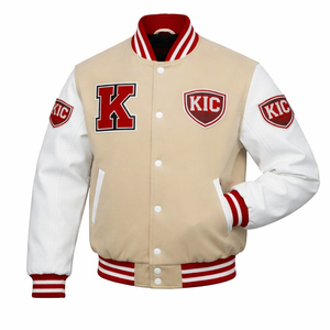 Custom Logo Chenille Patch Men’s Varsity <b>Jacket</b> 100% Wool Body White Leather Sleeves Letterman Baseball Bomber <b>Jacket</b> - Product Image 2