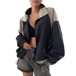 Veste coupe-vent à manches longues pour femme avec fermeture éclair, blocs de couleur, poche zippée, en nylon imperméable - Product Image 5