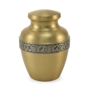 Urnes funéraires en métal doré pour cendres humaines, urne funéraire ovale en aluminium artisanale, vase commémoratif moderne gravé, durable pour adultes - Product Image 2