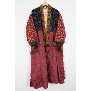 Camisón Kimono de Seda Pura para Mujer, Diseño de Parches, Cierre con Cordón, Manga Tres Cuartos, Transpirable - Product Image 3