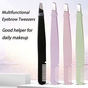 Pastel Pink Green Stainless Steel Eyelash Comb Tweezer Slant Tip Eyebrow Tweezer with Comb 2 in 1 Lash <b>Tool</b> With Customized Logo - Product Image 6