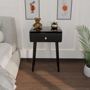 Modern Bedside <b>Table</b> with Solid Wood Legs, Minimalist and Practical End <b>Side</b> <b>Table</b> with Drawer <b>Storage</b>, Easy Assembly (Black) - Product Image 2