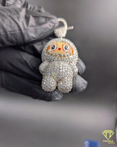 Collar con colgante de conejo de dibujos animados con incrustaciones de diamantes, joyería de lujo estilo hip hop, colgante de diamantes pavé - Product Image 5