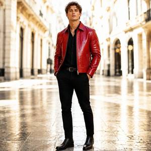 Blouson Bomber en Cuir Gaufré pour Homme LEATHER SPOT, Doublure Respirante en Polyester pour l'Été, Logo Personnalisé au Dos et au Col - Product Image 2