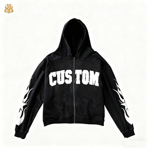 Sweat à capuche zippé surdimensionné pour homme, en coton épais 450g, délavé à l'acide, avec broderie, patch et impression sérigraphiée personnalisée - Product Image 1