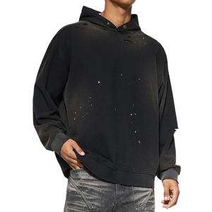 Sweat à capuche surdimensionné en molleton français avec boutons-pression métalliques vieillis style vintage, personnalisable, OEM, haute qualité, délavé à l'acide pour homme - Product Image 5