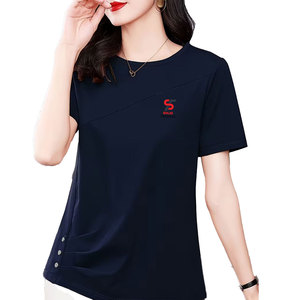 เสื้อยืดผู้หญิงทรงมินิมอล คอทรงกลม สีพื้น เรียบง่าย ระบายอากาศได้ดี เป็นมิตรต่อสิ่งแวดล้อม สไตล์ลำลอง สตรีทแวร์ - Product Image 6