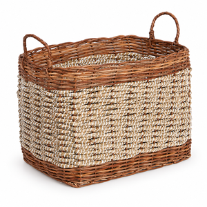 Grand panier de rangement cube en jonc de mer et rotin-Idéal pour l'utilisation de la cheminée et fonctionne comme porte-bûche en osier - Product Image 1