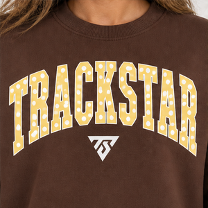 Women's Chocolate Brown Polka Letter Varsity <b>Crewneck</b> Sweatshirt Long Sleeve Custom Logo - Product Image 5