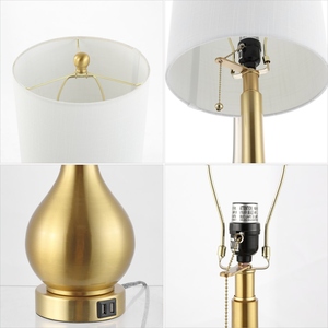Lampe de table USB de luxe au design moderne, dorée, éclairage élégant pour chevet, chambre à coucher, hôtel, double ports, abat-jour en tissu, lot de 2 - Product Image 2