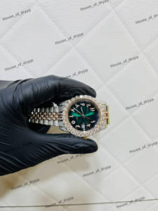 Reloj de Pulsera de Lujo con Diseño Hip Hop, Esfera Verde con Números Arábigos, Acero Inoxidable, Diamantes Cultivados en Laboratorio - Product Image 4