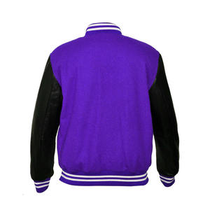 Veste de sport pour homme bleu marine avec manches en PU, col rabattu, fermeture à boutons, couleur unie, style preppy, vêtement d'automne - Product Image 6