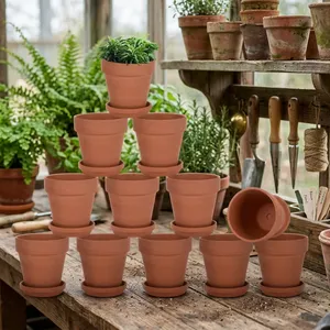 Pot de fleurs en terre cuite moderne, léger, écologique, biodégradable, de haute qualité, avec trou de drainage, mini pot de jardin en argile de 6,2 cm - Product Image 4
