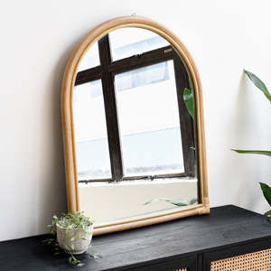 หวายธรรมชาติแต่งหน้ากระจกโต๊ะเครื่องแป้งกระจกตกแต่งกระจกโค้ง - Product Image 3