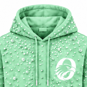 Sweat-shirt à capuche unisexe vert menthe perlé avec cordon de serrage, poche kangourou, style streetwear personnalisé - Product Image 3