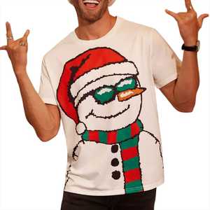 Camiseta navideña con diseño de muñeco de nieve para hombre, manga corta, estampado de dibujos animados, cuello redondo, ropa informal - Product Image 6
