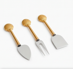<b>Cheese</b> <b>Knife</b> <b>Set</b> With Shell Handle Stainless Steel Blade Gold Plated Durable <b>Cheese</b> Tools For Serving Use And Kitchen Use - Product Image 1